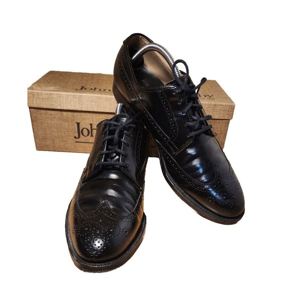 Johnston Murphy Black Wingtip Oxford Shoes Mens Size 10 B - Picture 1 of 7